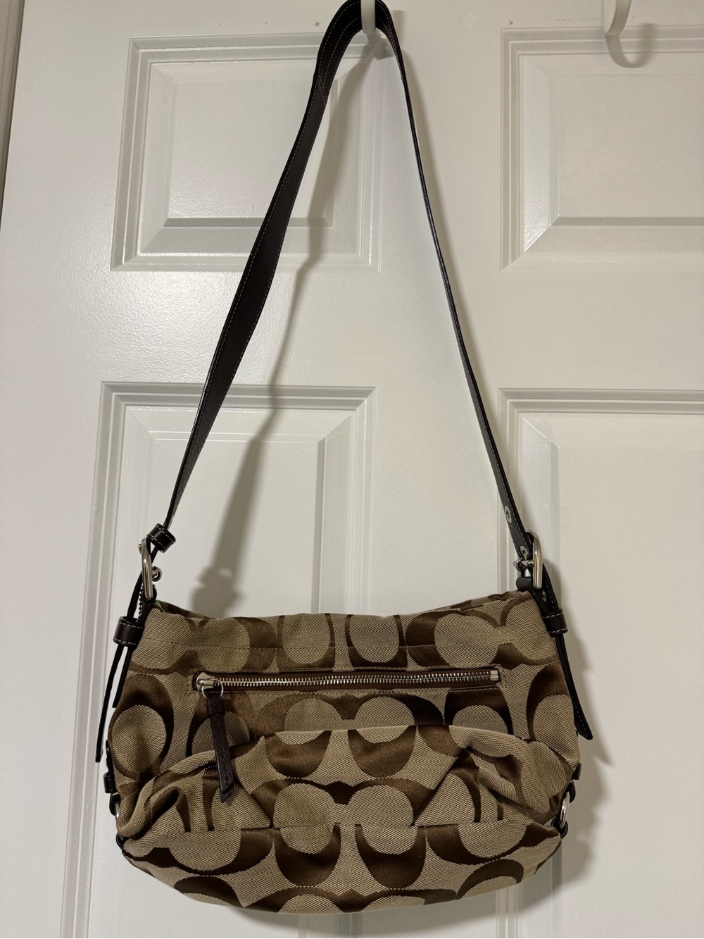 Coach Brown Signature Canvas Shoulder Bag with Dark Brown Strap - Picture 4 of 8